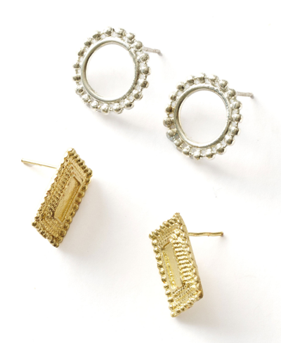 Shop Matr Boomie Bhavani Circle Shield Stud Earrings In Silver
