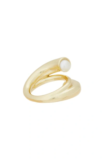 Shop Covet Imitation Pearl Wrap Ring In Gold/ White