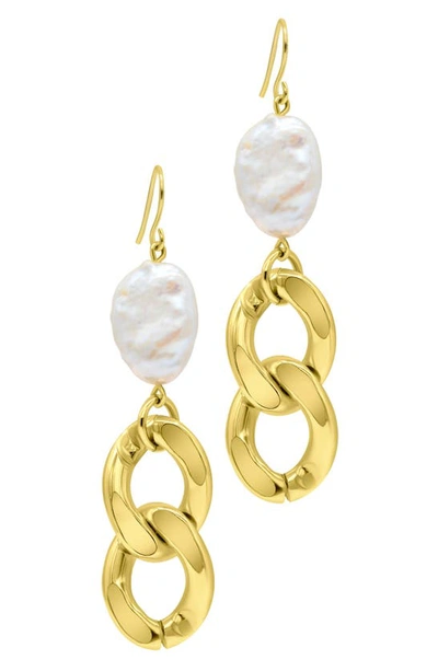 Shop Adornia Freshwater Pearl Chain Drop Earrings In Gold