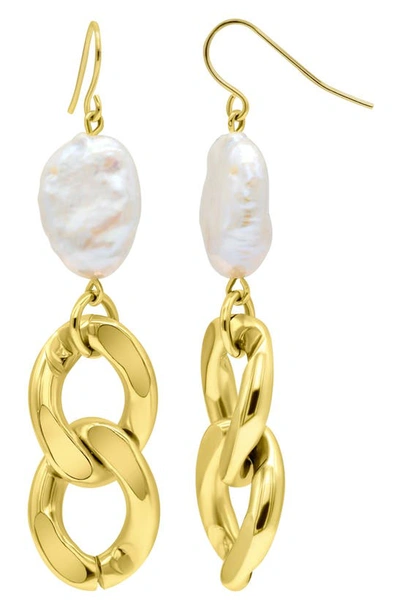 Shop Adornia Freshwater Pearl Chain Drop Earrings In Gold