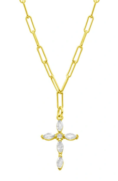 Shop Adornia Cz Cross Pendant Paper Clip Chain Necklace In Gold