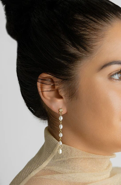 Shop Adornia Freshwater Pearl Linear Drop Earrings In Gold