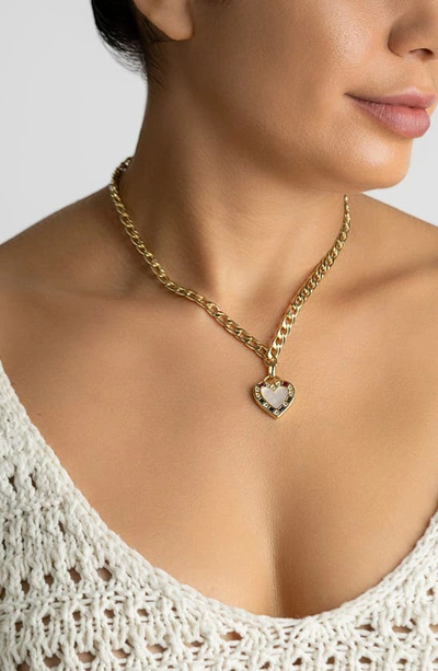 Shop Adornia Mother Of Pearl & Cz Heart Pendant Necklace In Gold
