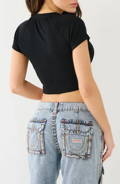 True Religion Brand Jeans Rib Logo Crop T-shirt In Jet Black