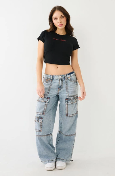 True Religion Brand Jeans Rib Logo Crop T-shirt In Jet Black
