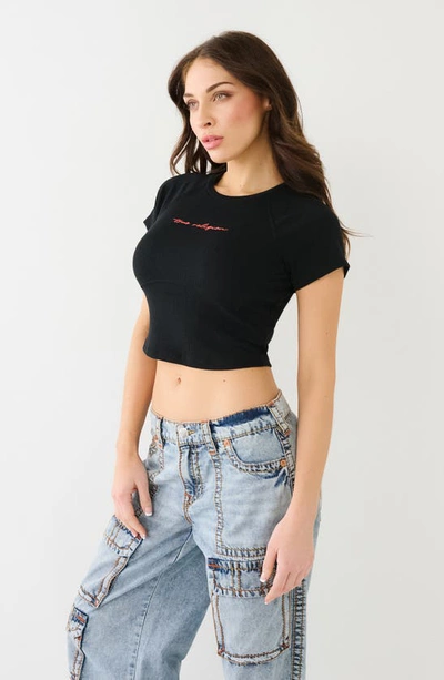 True Religion Brand Jeans Rib Logo Crop T-shirt In Jet Black
