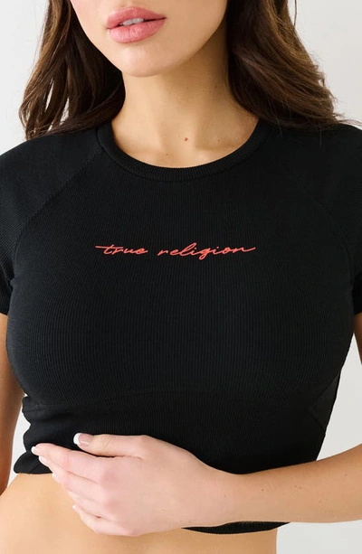 True Religion Brand Jeans Rib Logo Crop T-shirt In Jet Black