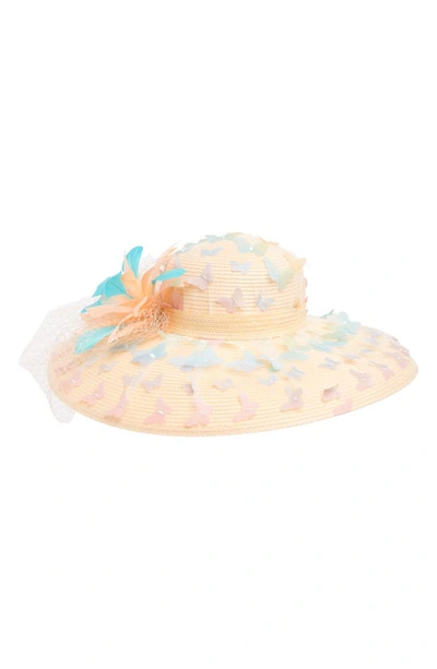 Shop Vince Camuto Butterfly Wide Brim Feather Hat In Coral