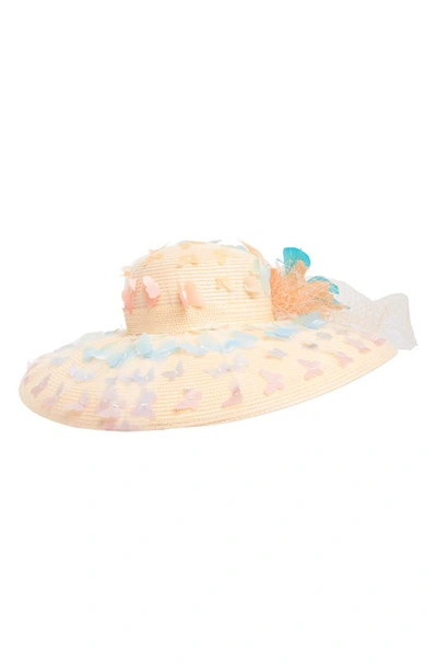 Shop Vince Camuto Butterfly Wide Brim Feather Hat In Coral
