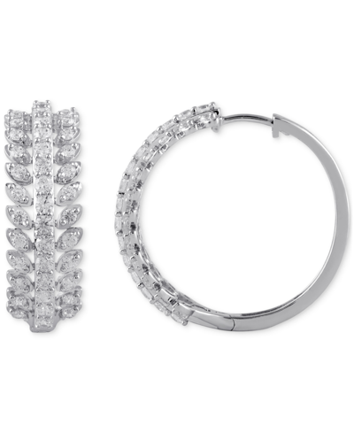 Shop Macy's Diamond Triple Row Small Hoop Earrings (2 Ct. T.w.) In 10k White Gold