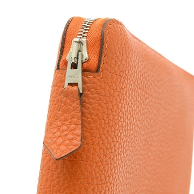 Shop Hermes Hermès Orange Leather Wallet  ()
