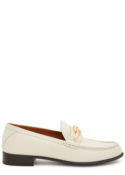 Shop Valentino Vlogo Leather Loafers In Ivory