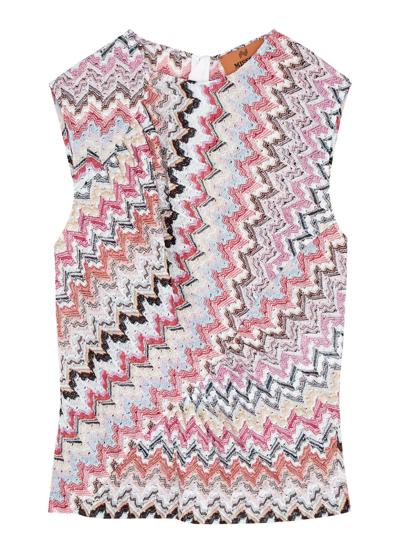 Shop Missoni Zigzag-intarsia Metallic-knit Top In Multicoloured