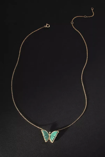 Shop Luna Skye Malachite Baby Butterfly Necklace In Gold