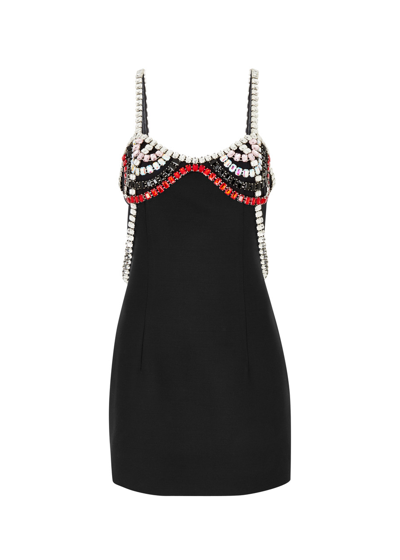 Shop Nue Studio Crystal-embellished Wool-blend Mini Dress In Black