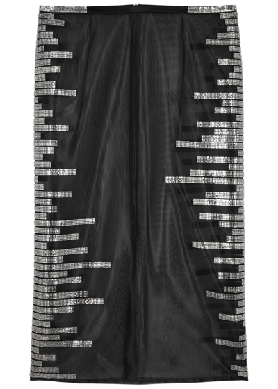 Shop Nue Studio Pixel Crystal-embellished Mesh Midi Skirt In Black