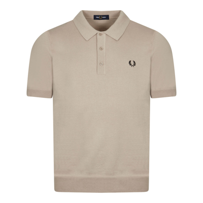 Shop Fred Perry Classic Knitted Polo Shirt In Beige
