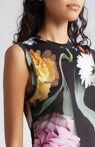 Shop Stine Goya Danya Floral Semisheer Sleeveless Midi Dress In Scanned Foliage