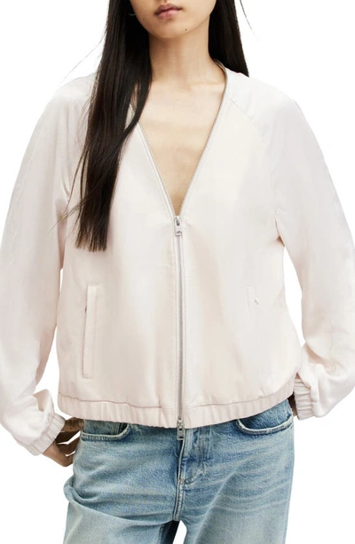 Shop Allsaints Helton Leather Bomber Jacket In White