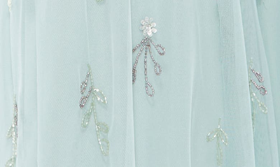 Shop Mac Duggal Floral Embellished Flutter Sleeve Tulle Gown In Mint Multi