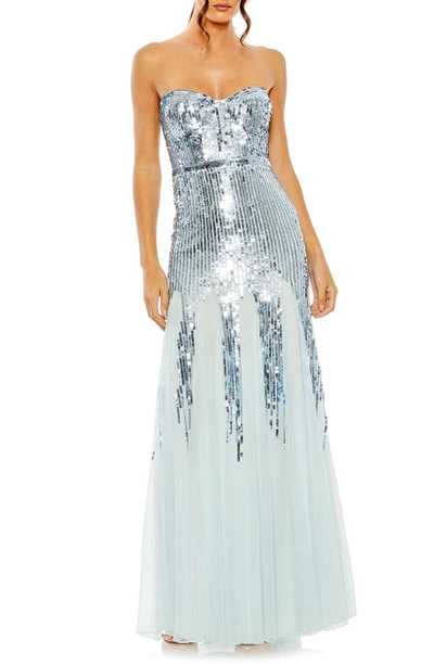Shop Mac Duggal Strapless Sequin Mesh Gown In Ice Blue