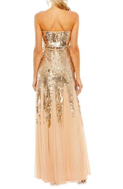 Shop Mac Duggal Strapless Sequin Mesh Gown In Rose Gold
