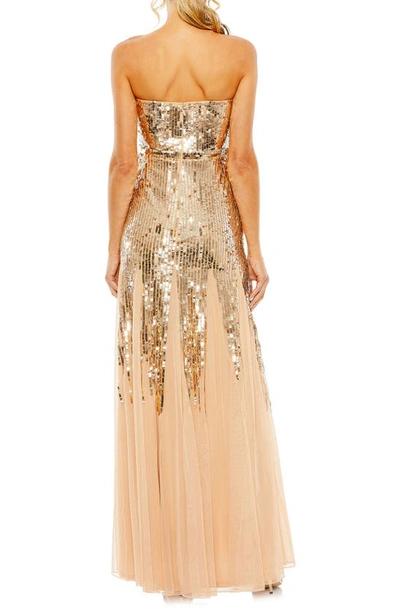 Mac Duggal Strapless Sequin Mesh Gown In Rose Gold