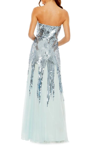 Shop Mac Duggal Strapless Sequin Mesh Gown In Ice Blue