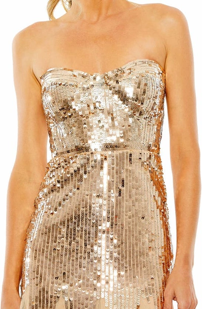 Shop Mac Duggal Strapless Sequin Mesh Gown In Rose Gold