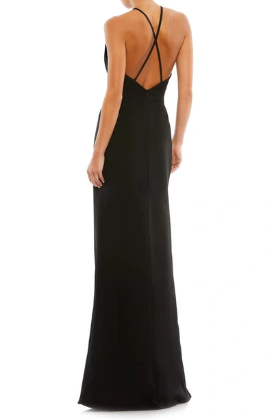 Shop Mac Duggal Crystal Bow Halter Neck Column Gown In Black