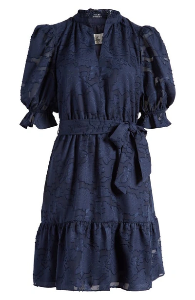 Shop Eliza J Floral Jacquard Belted Dress In Navy