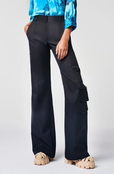Shop Smythe Linen Blend Wide Leg Cargo Pants In Black