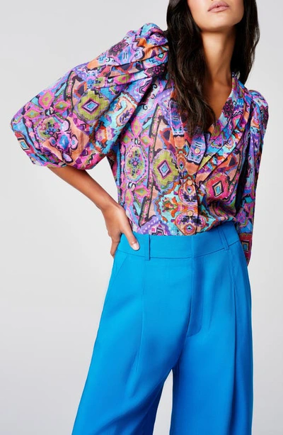 Shop Smythe Abstract Print V-neck Cotton Shirt In Moroccan Multi