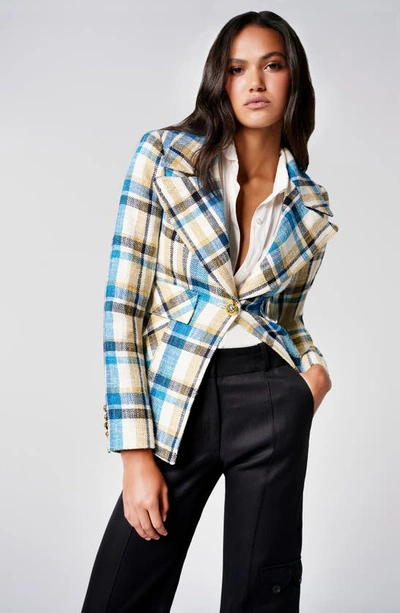 Smythe Tailored Cutaway Linen Cotton Plaid Blazer In Summer Plaid
