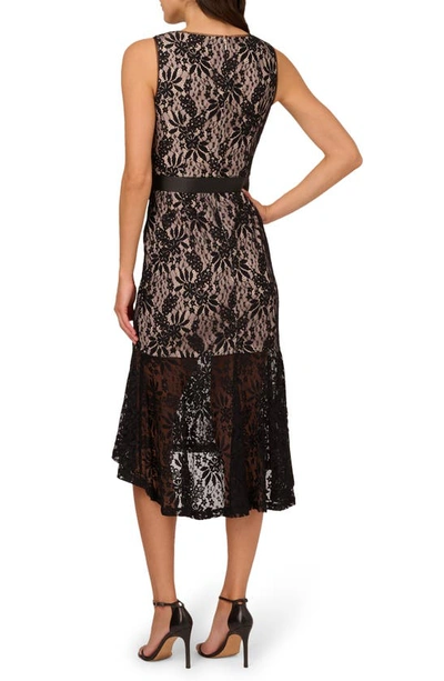 Shop Adrianna Papell Lace Flounce Hem Dress In Black