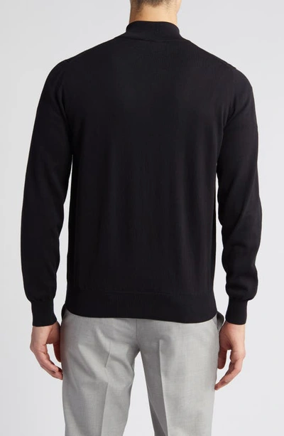 Shop Canali Quarter Zip Cotton Sweater In Black