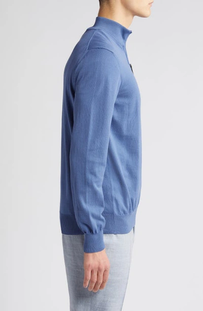 Shop Canali Quarter Zip Cotton Sweater In Blue