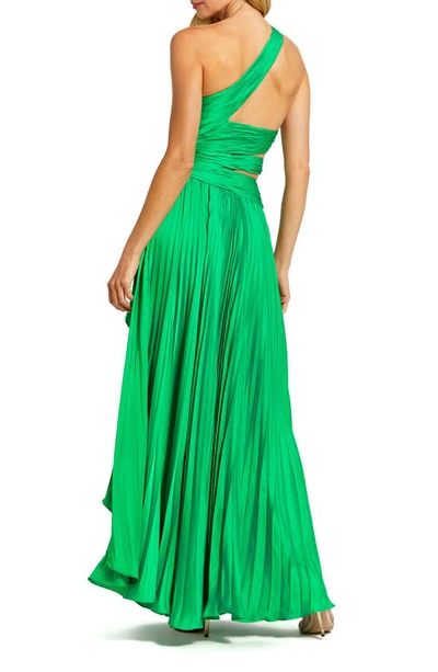 Shop Mac Duggal Pleated One-shoulder Gown In Spring Green