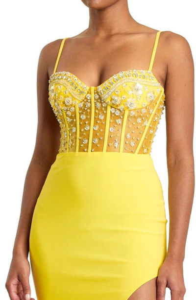 Shop Mac Duggal Beaded Bustier Gown In Lemon
