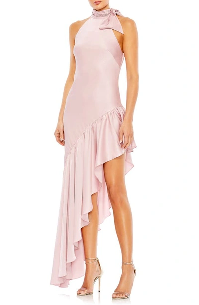 Shop Mac Duggal Bow Ruffle Asymmetric Gown In Rose