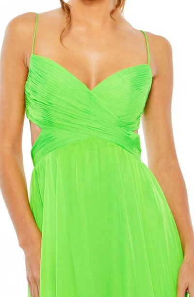 Shop Mac Duggal Ruched Sleeveless Tiered Gown In Lime