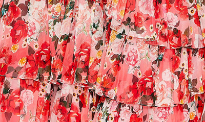 Shop Mac Duggal Floral Tiered Chiffon Ballgown In Pink Multi
