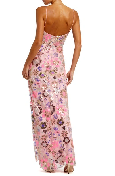 Shop Mac Duggal Floral Sequin Gown In Pink Multi