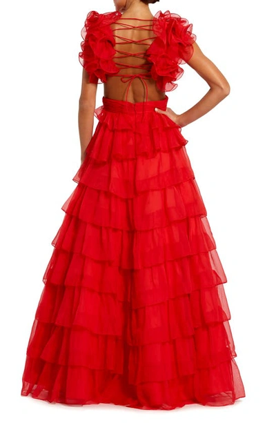 Shop Mac Duggal Tiered Ruffle Tulle Gown In Red