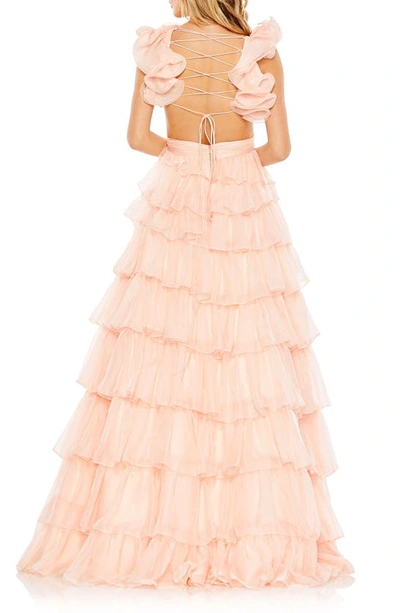 Shop Mac Duggal Tiered Ruffle Tulle Gown In Blush