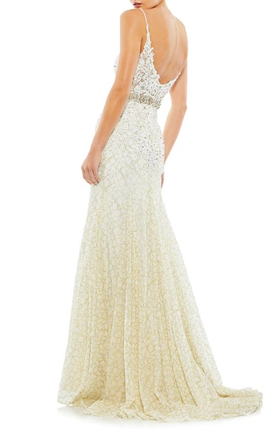 Shop Mac Duggal Embellished Lace Appliqué Trumpet Gown In Ivory