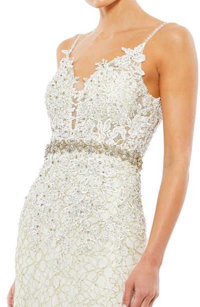 Shop Mac Duggal Embellished Lace Appliqué Trumpet Gown In Ivory