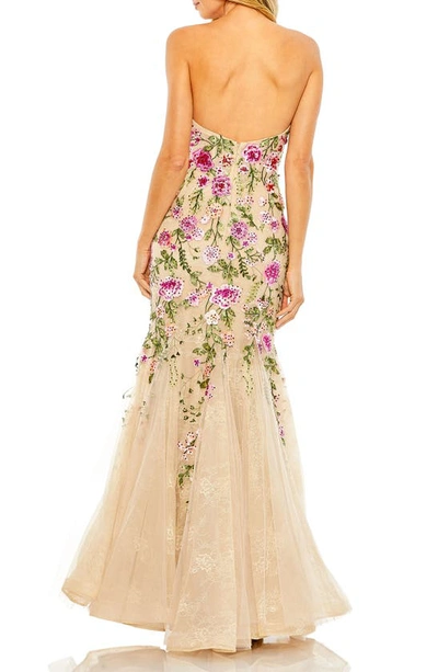 Shop Mac Duggal Floral Embroidered Strapless Mermaid Gown In Pink Multi