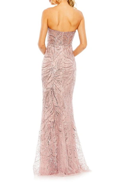 Shop Mac Duggal Strapless Embellished Sequin Column Gown In Blush