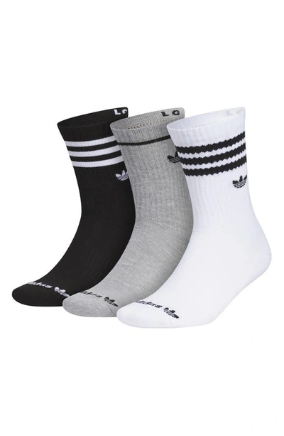 Shop Adidas Originals Assorted 3-pack Trefoil 2.0 Crew Socks In White / Grey/ Black